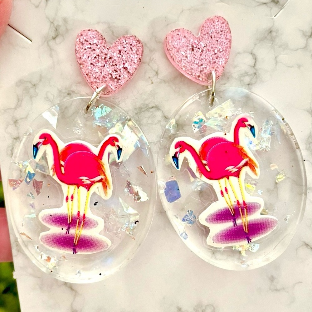 Pink Flamingo Acrylic Earrings